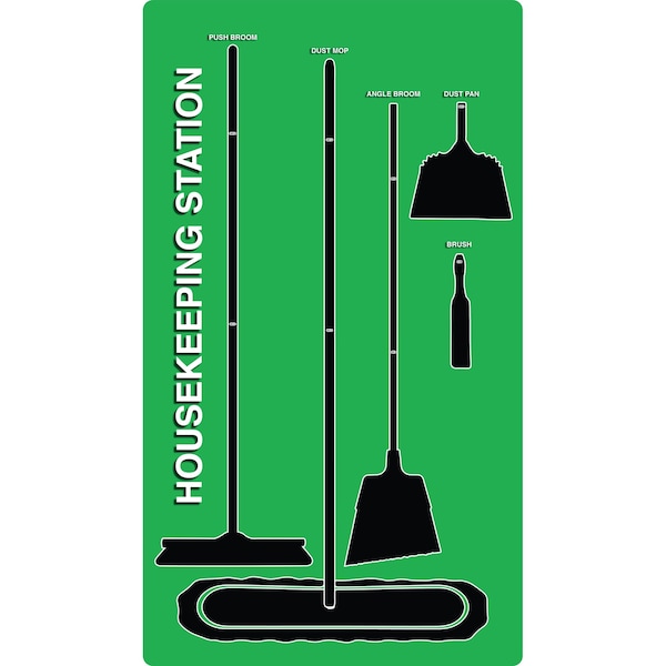 5S Housekeeping Shadow Board Broom Station Version 11 - Green Board / Black Shadows  With Broom